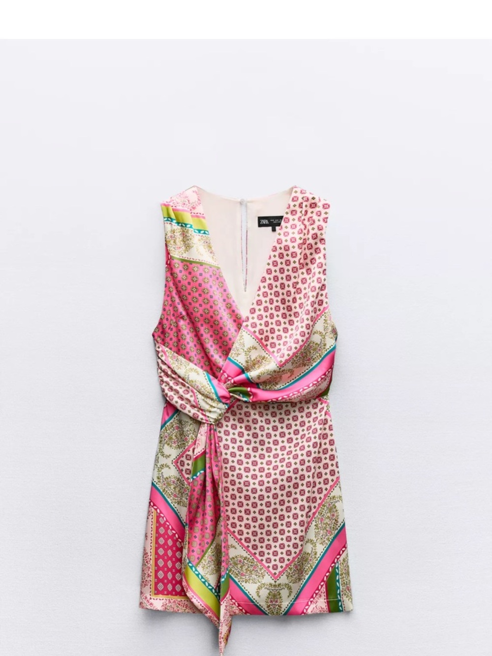 Zara Pink Multicolor Knot-Front Mini Dress